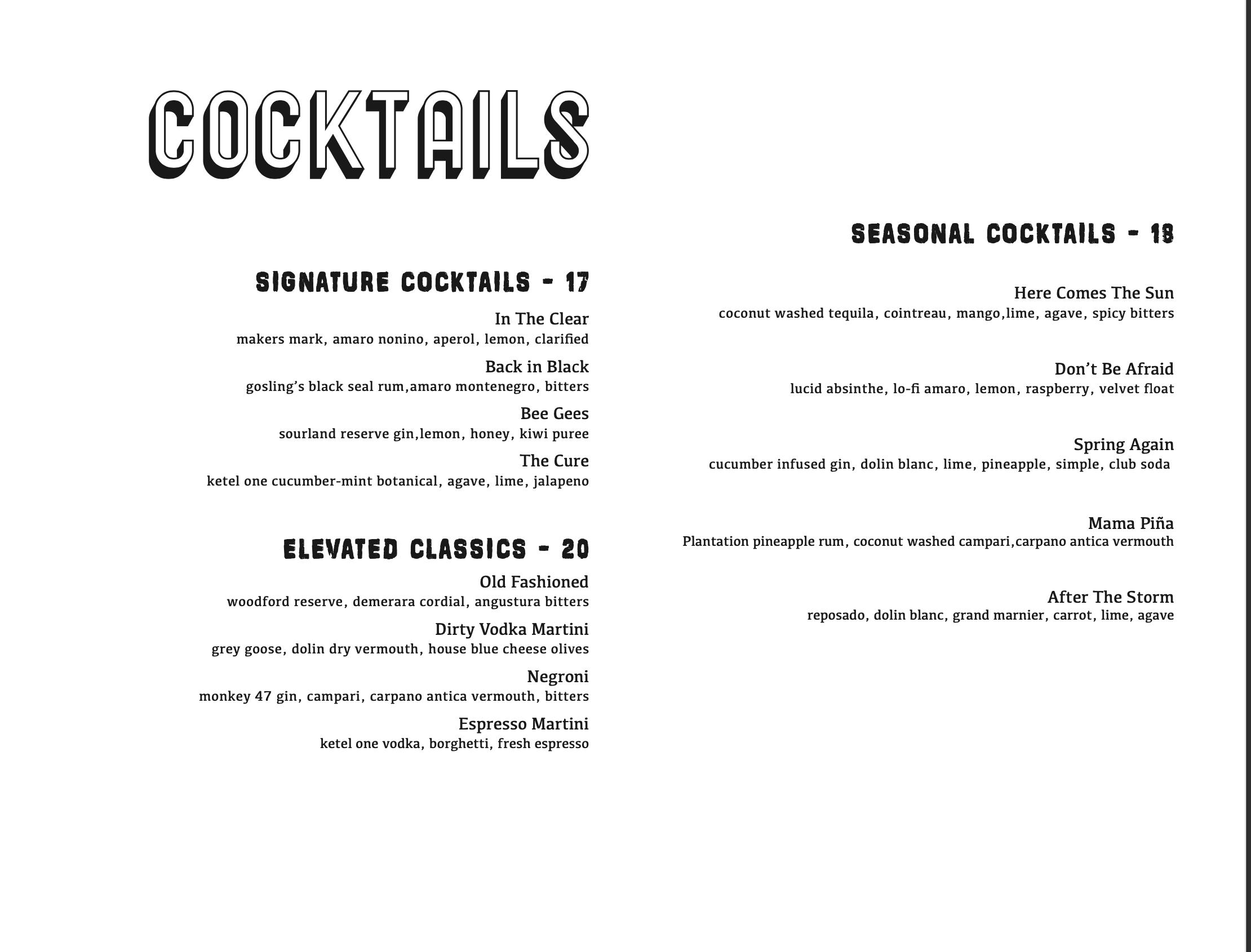 Menus Backstage Cocktail Lounge in Hoboken, NJ